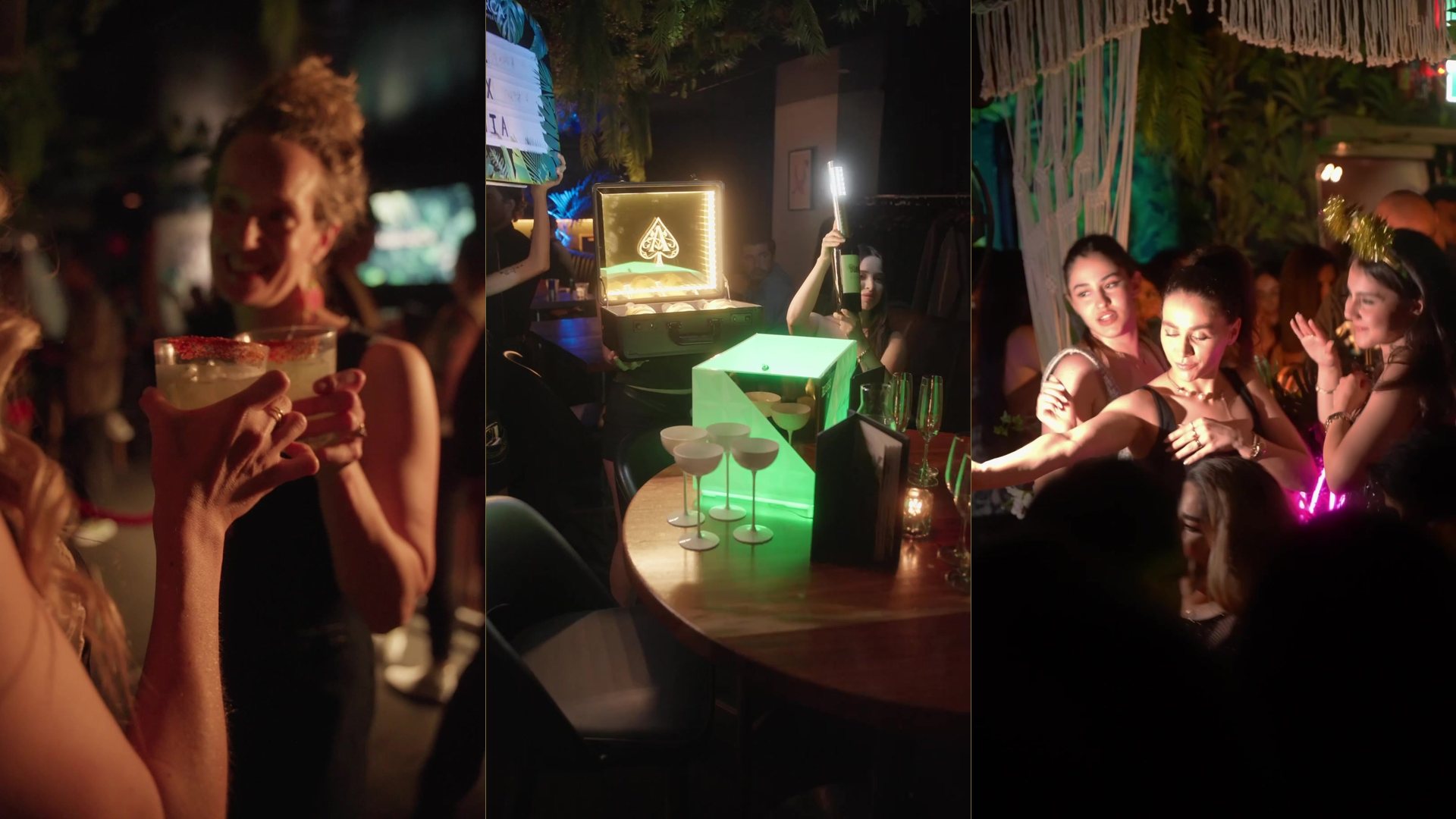 Friends toasting, bottle service and the dance floor at Monarca, Gastown